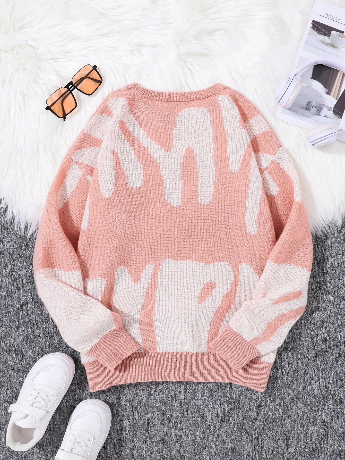 Contrast Jacquard Knit Pullover